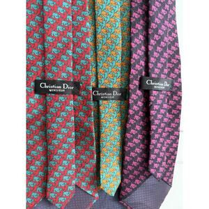 Christian Dior Vintage Frog Animal Motif Tie 100”% Silk Red Geometric Lot